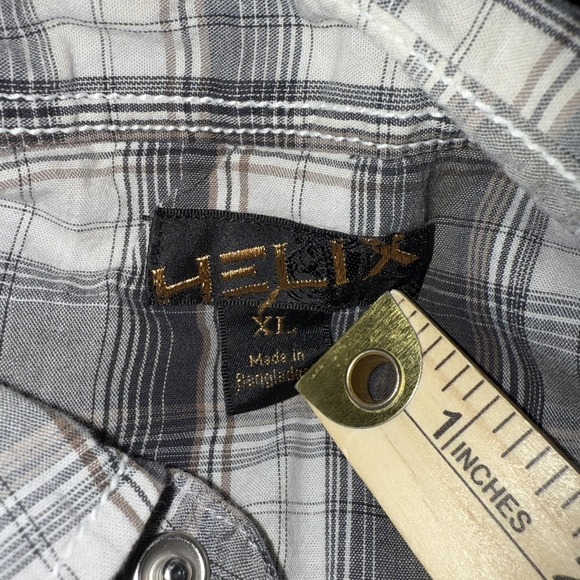Helix Shirt Mens Extra Large Gray White Plaid Pearl Snap Western Short Sleeve - Picture 6 of 7